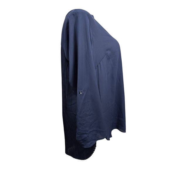 Valerie Stevens Navy Pleated Back Tunic Blouse Womens 1X Long Sleeve - Picture 4 of 10